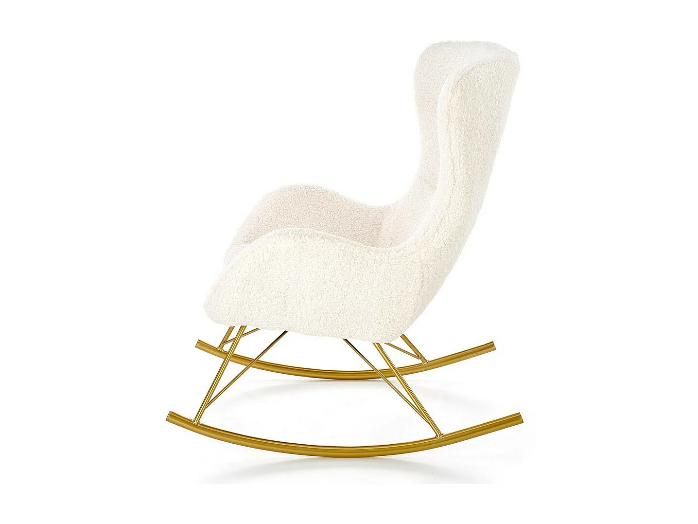 Mecedora de tela rizada con base de metal dorado URIELL