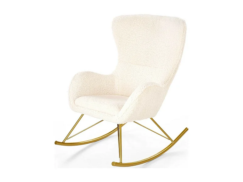 Rocking chair en tissu bouclé avec piètement en métal doré URIELL