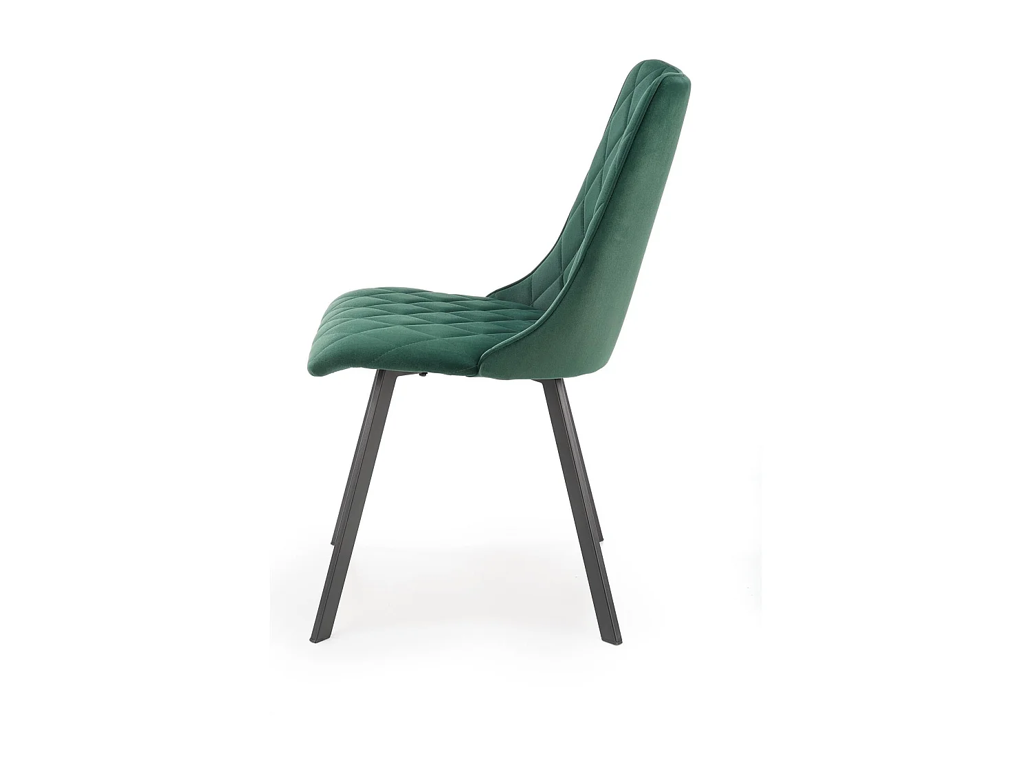 Silla de comedor tapizada en terciopelo verde oscuro con patas de metal negro ODUNA