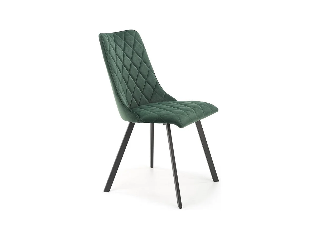 Chaise de salle à manger capitonnée en velours vert foncé et pieds en métal noir ODUNA