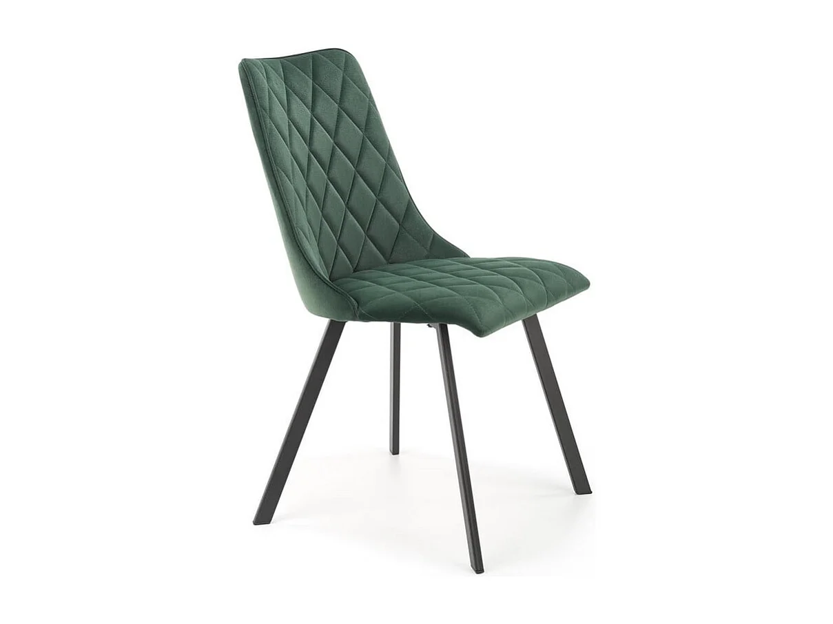 Sedia da pranzo imbottita in velluto verde scuro con gambe in metallo nero ODUNA