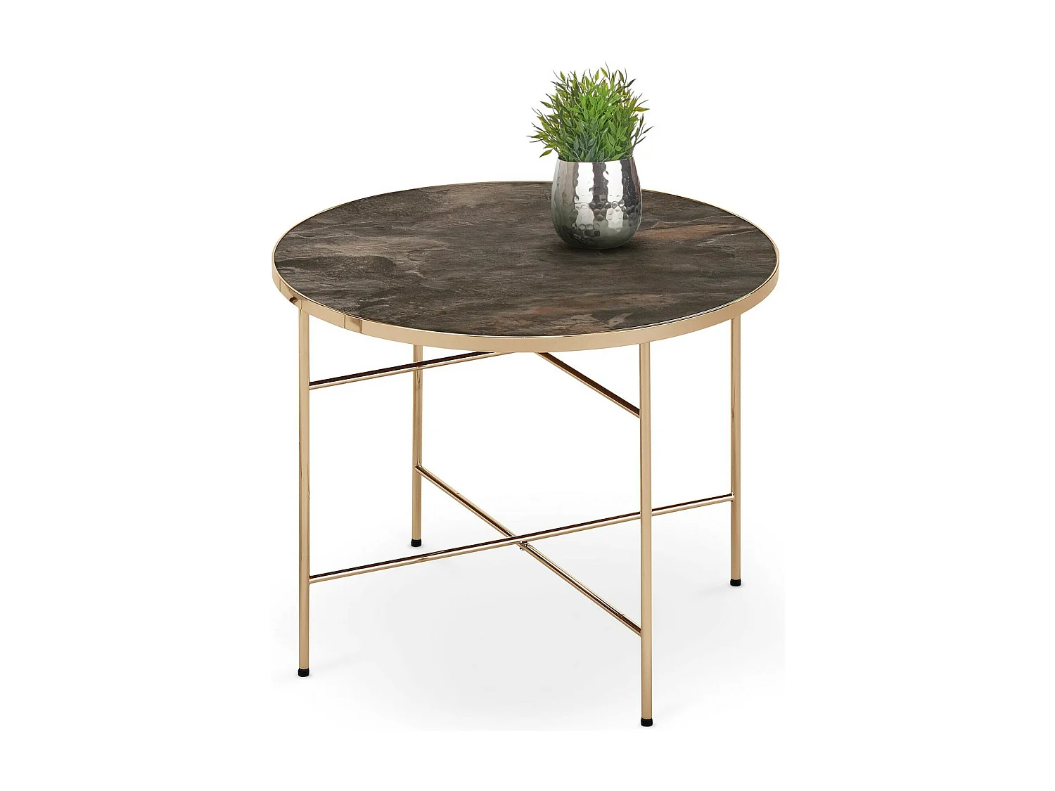 Table d'appoint ronde 60cm avec plateau style marbre et pieds métal couleur champagne ATLAS