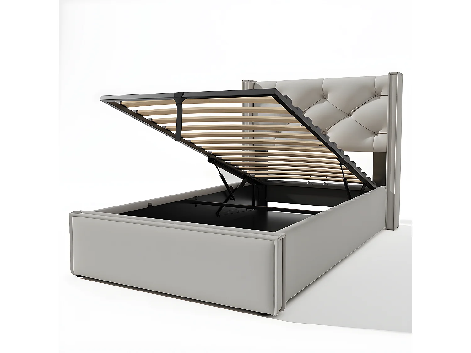 Lit coffre double/simple avec structure métal - Gris - 90x200 cm - Sweiko