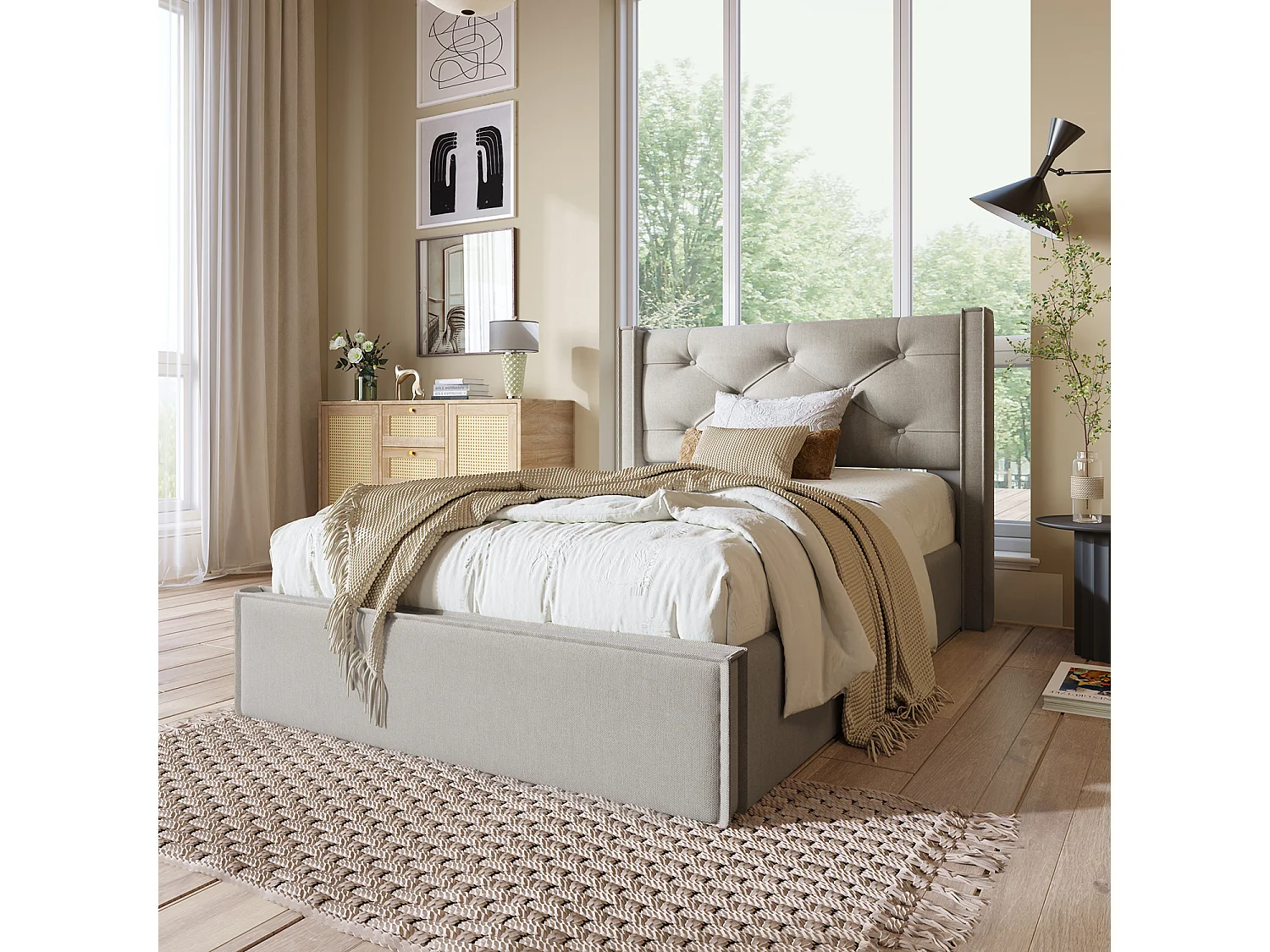 Lit coffre Hydraulique Lit - espace de rangement - Gris - 90x200 cm - Sweiko