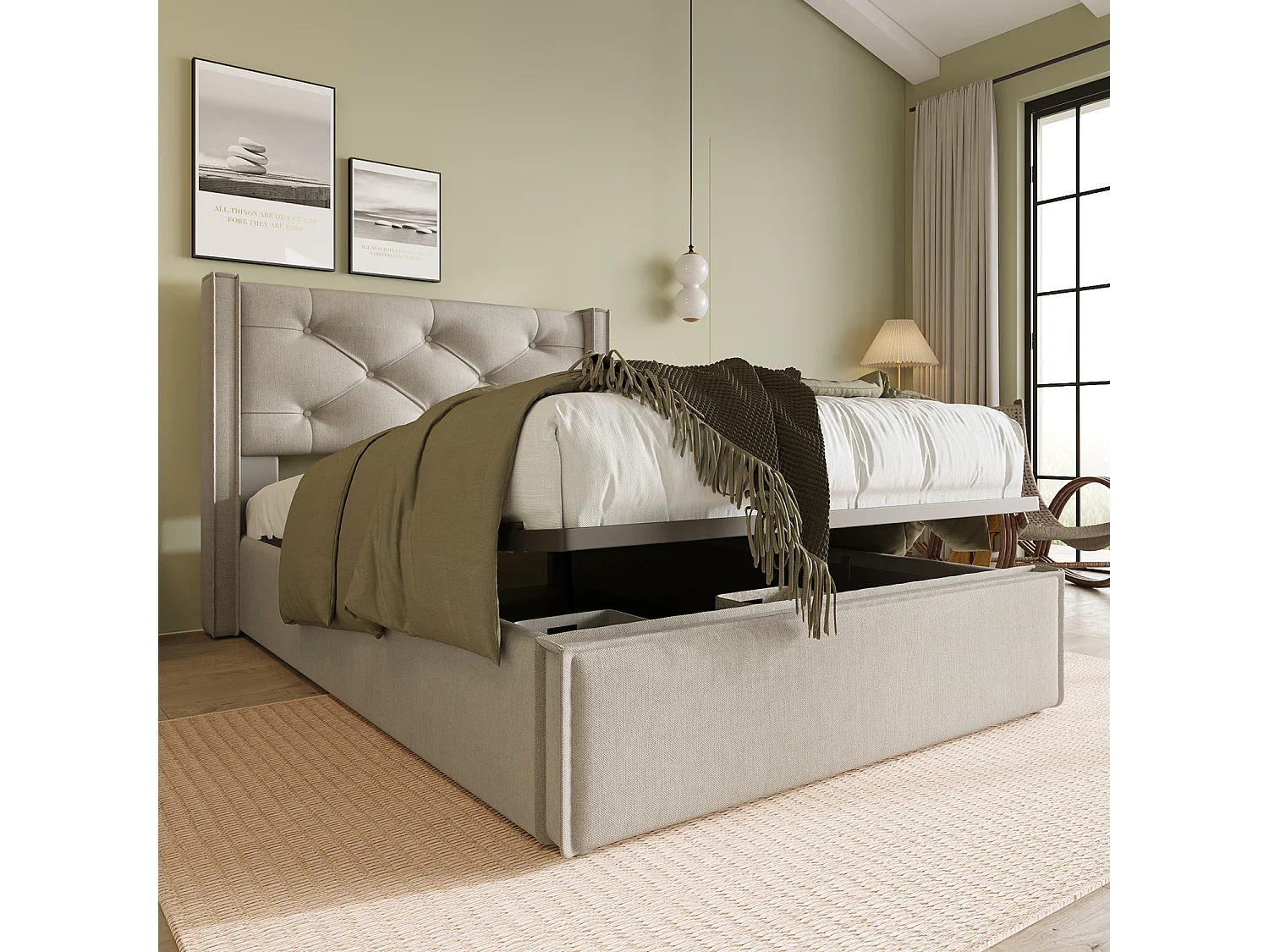 Lit coffre Hydraulique Lit - espace de rangement - Gris - 90x200 cm - Sweiko