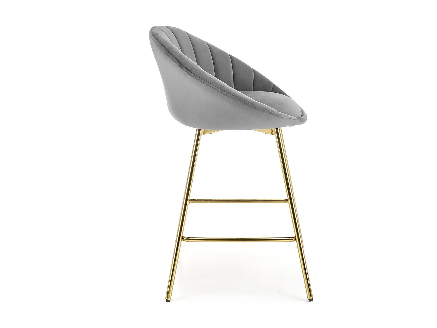 Silla de bar de terciopelo gris con estructura de metal dorado Anaïs