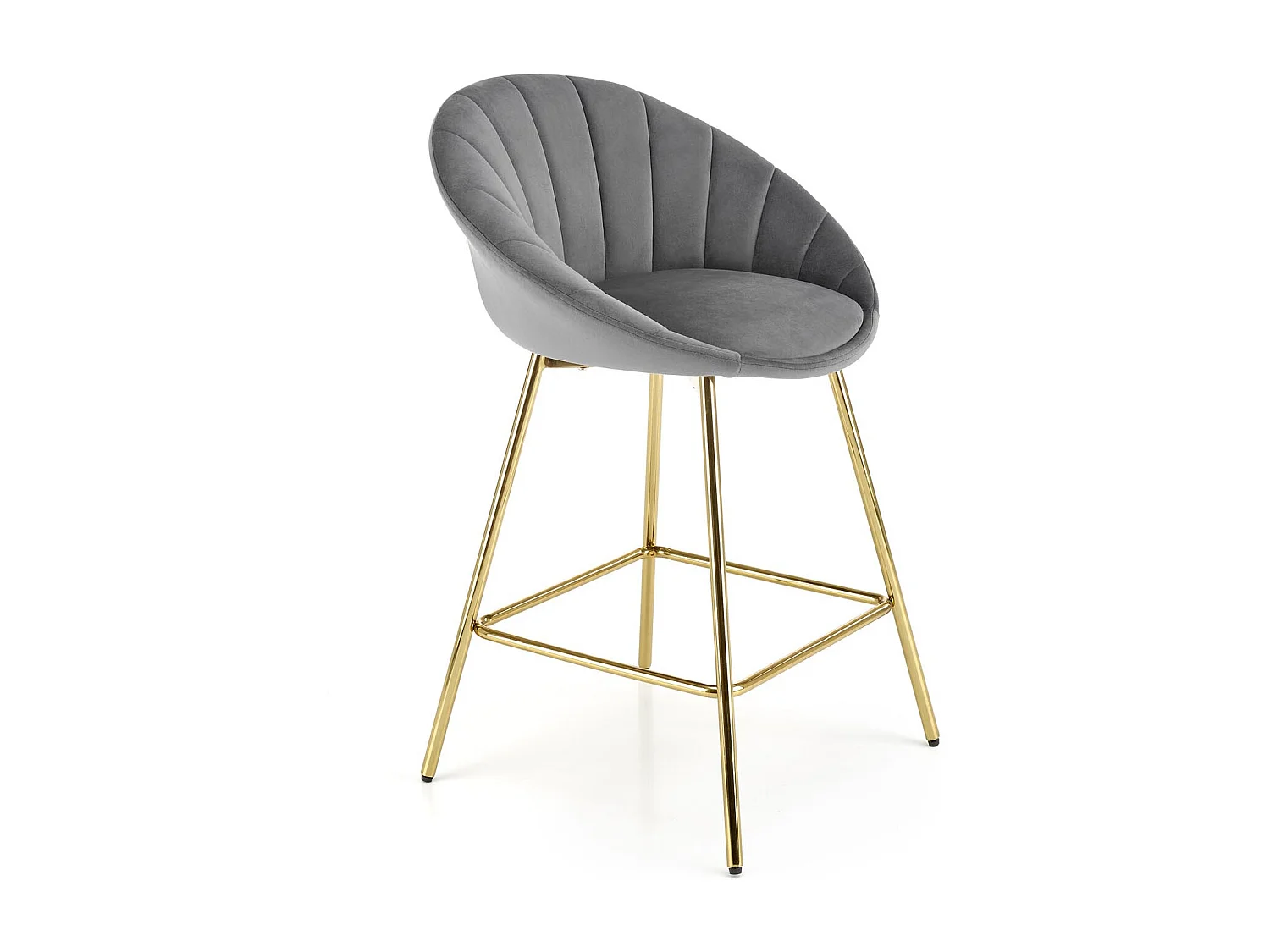 Silla de bar de terciopelo gris con estructura de metal dorado Anaïs