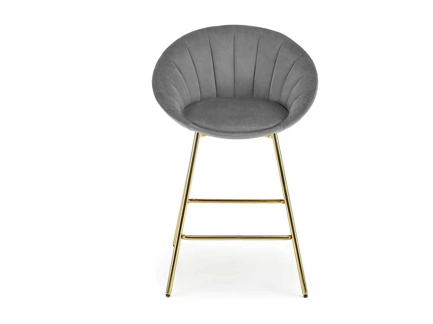 Silla de bar de terciopelo gris con estructura de metal dorado Anaïs