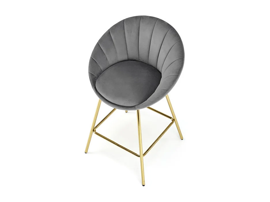 Silla de bar de terciopelo gris con estructura de metal dorado Anaïs