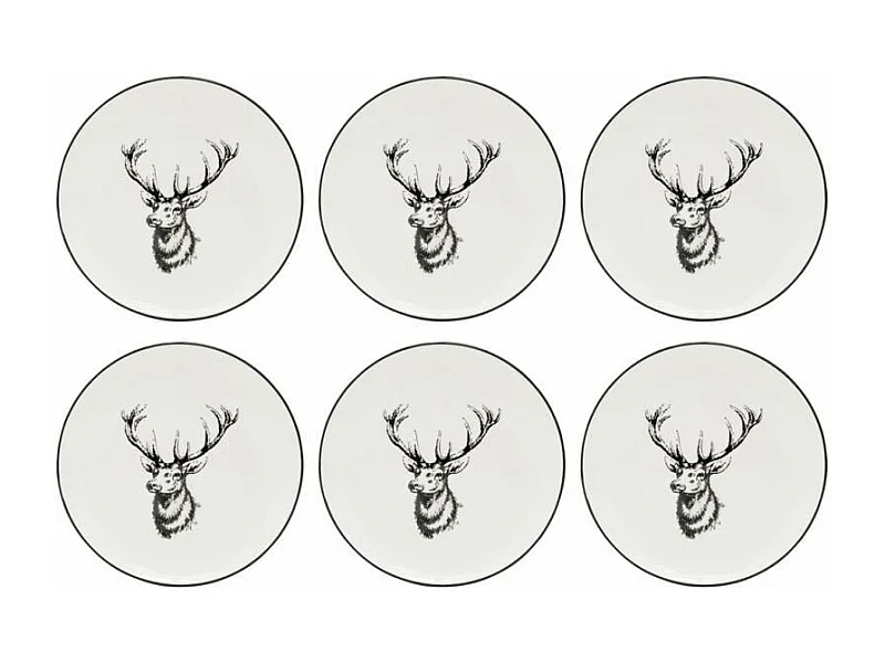 Vaisselle Cerf en porcelaine blanche et noire (lot de 6) Assiette Ø19