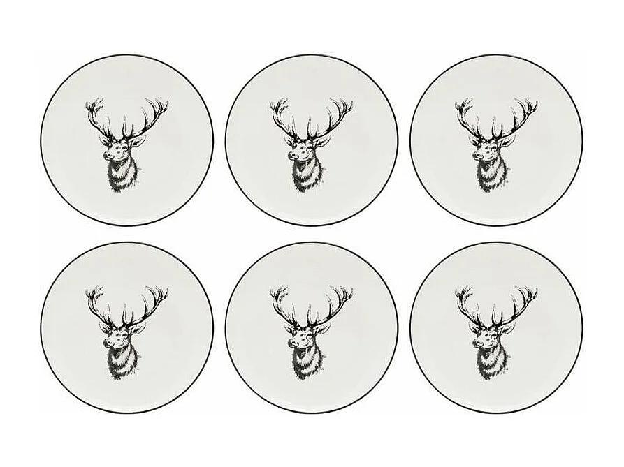 Vaisselle Cerf en porcelaine blanche et noire (lot de 6) Assiette Ø19