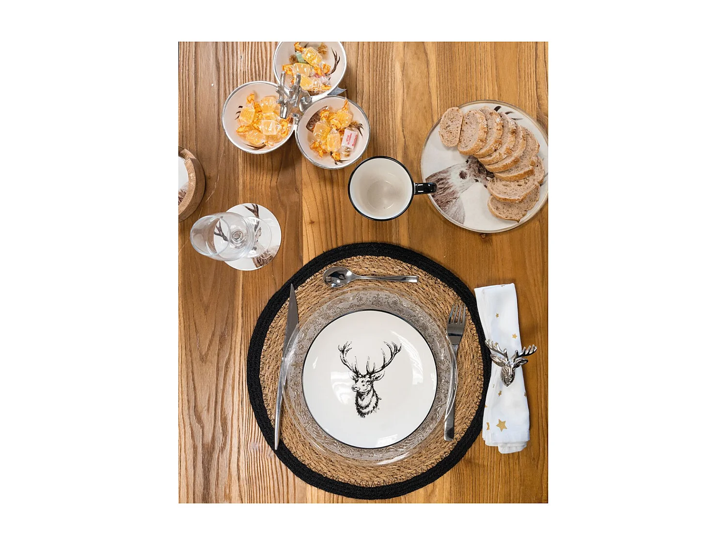 Vaisselle Cerf en porcelaine blanche et noire (lot de 6) Assiette Ø19