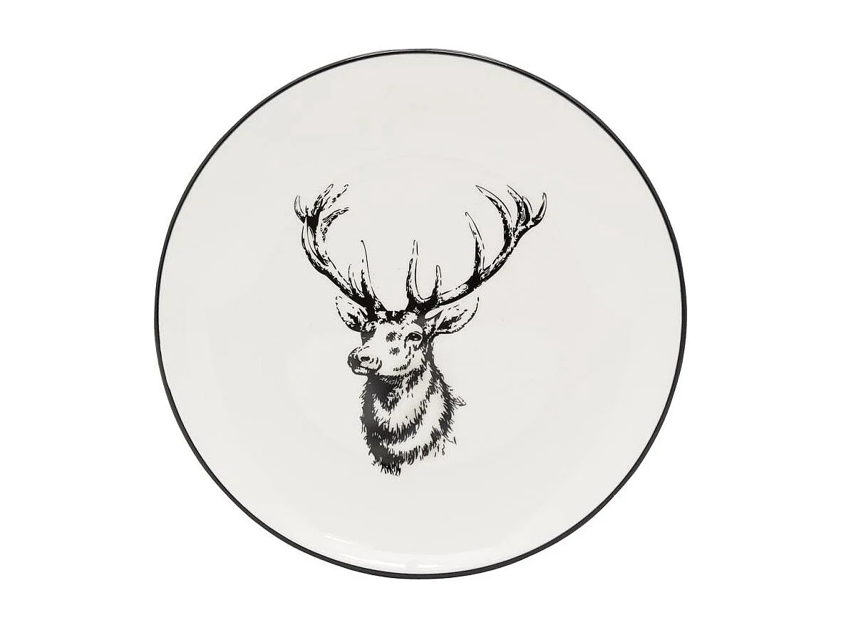 Vaisselle Cerf en porcelaine blanche et noire (lot de 6) Assiette Ø19