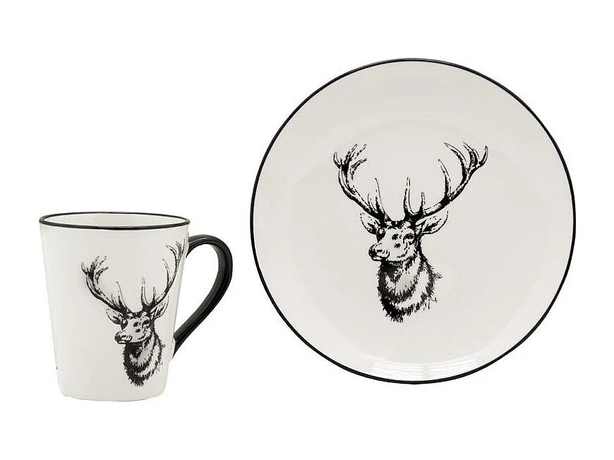 Vaisselle Cerf en porcelaine blanche et noire (lot de 6) Assiette Ø19