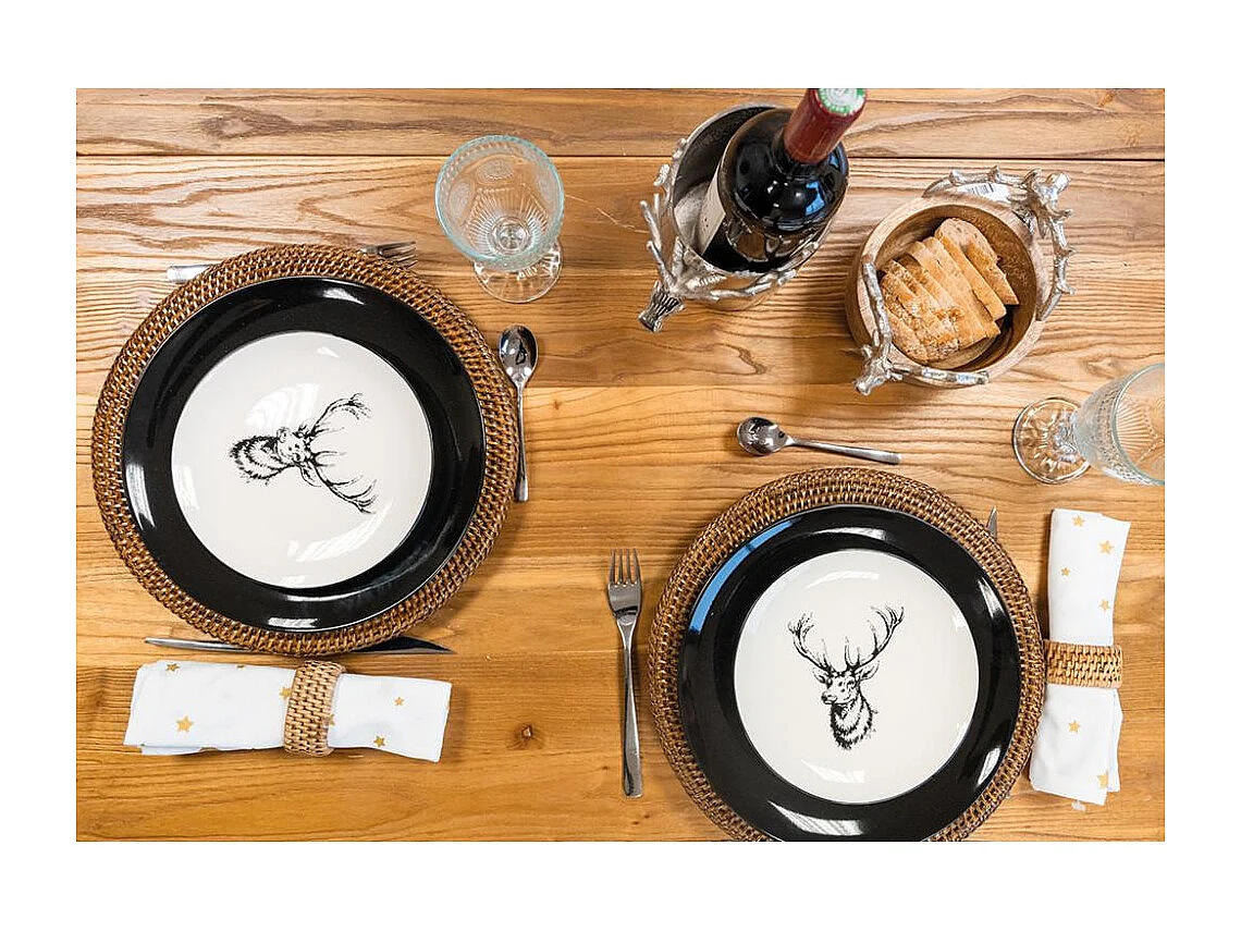 Vaisselle Cerf en porcelaine blanche et noire (lot de 6) Assiette Ø19