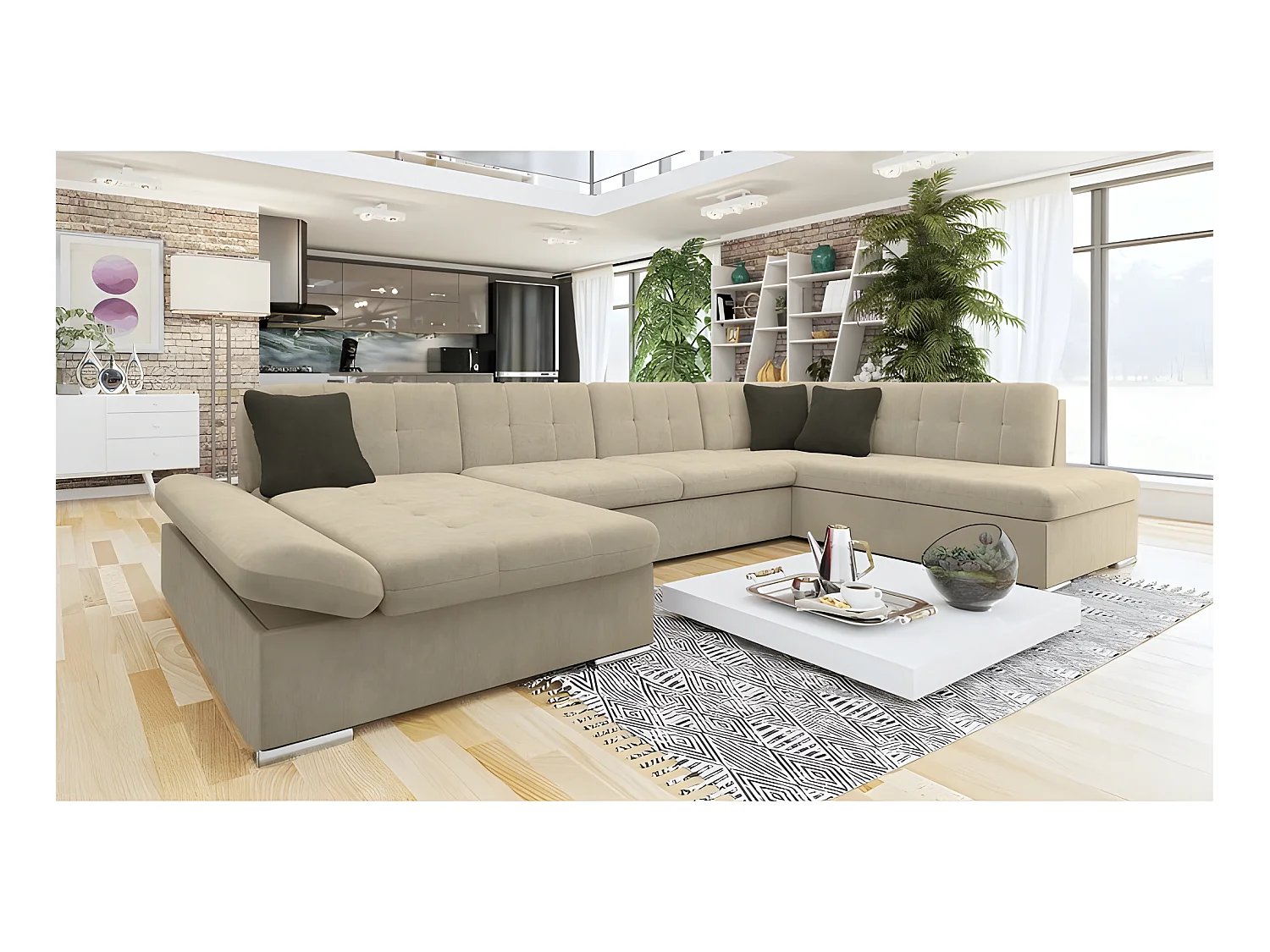 GENIRO panoramische slaapbank haaks beige