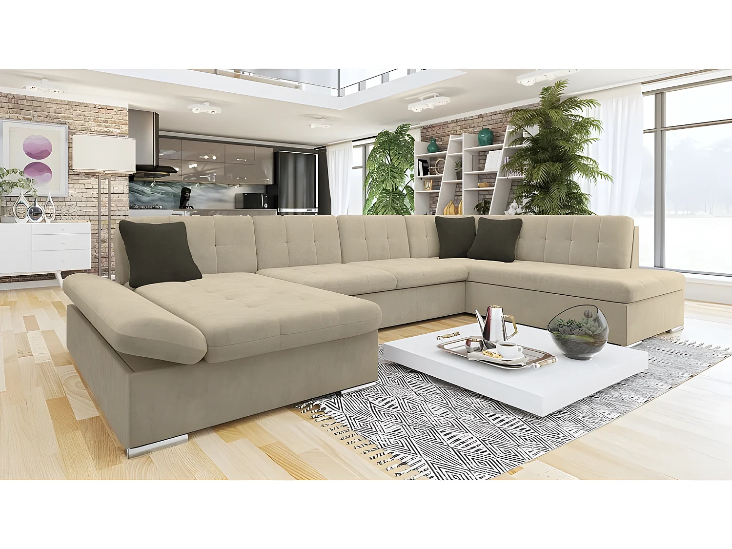 GENIRO panoramische slaapbank haaks beige