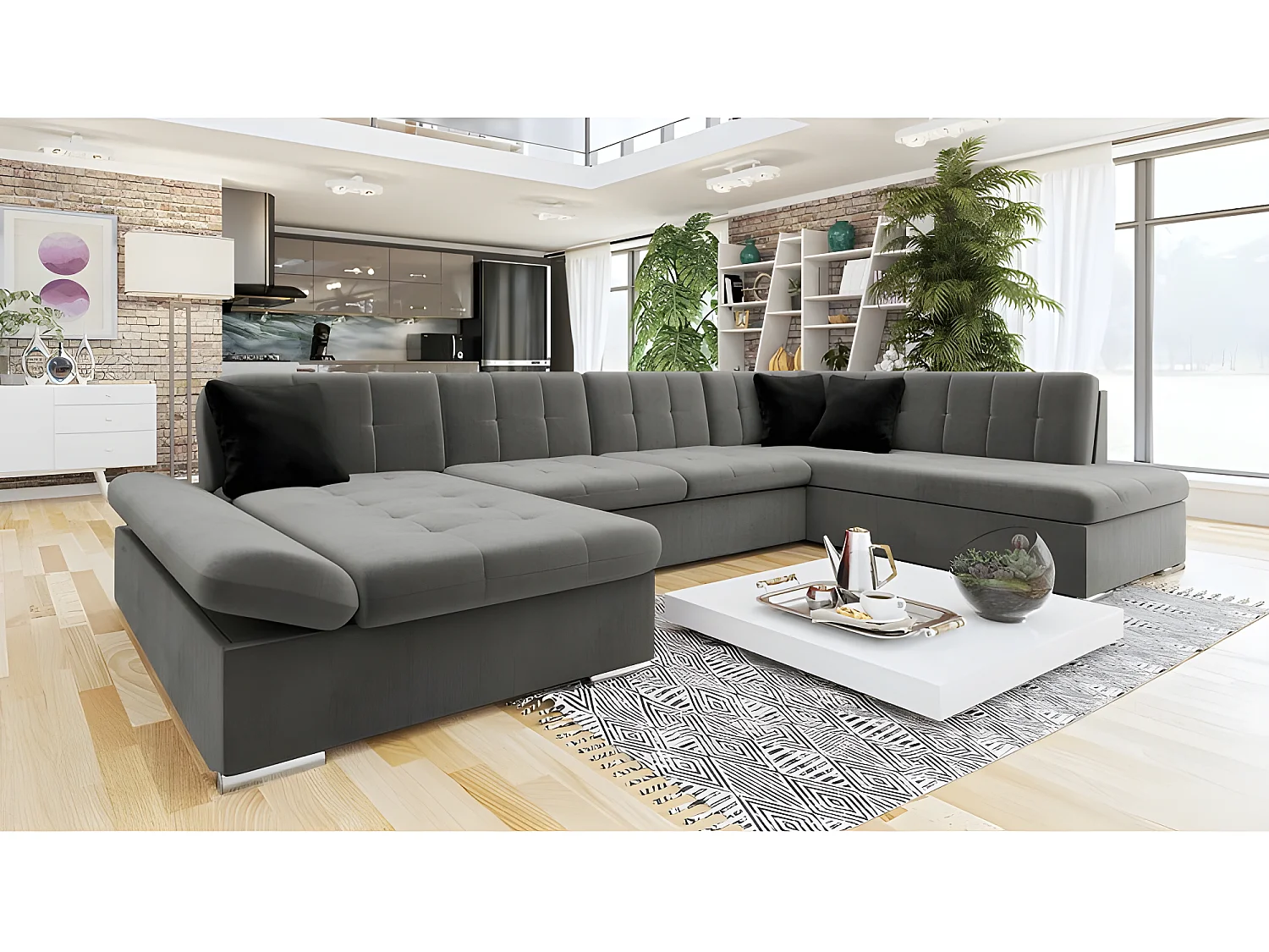 GENIRO panoramische slaapbank haaks grijs