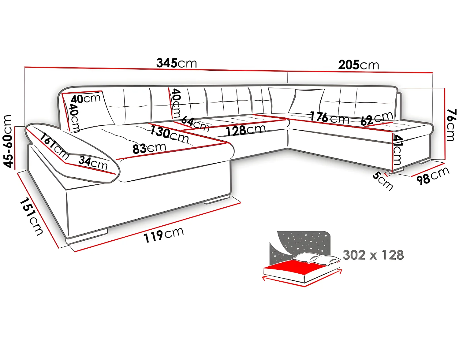 GENIRO panoramische slaapbank haaks grijs