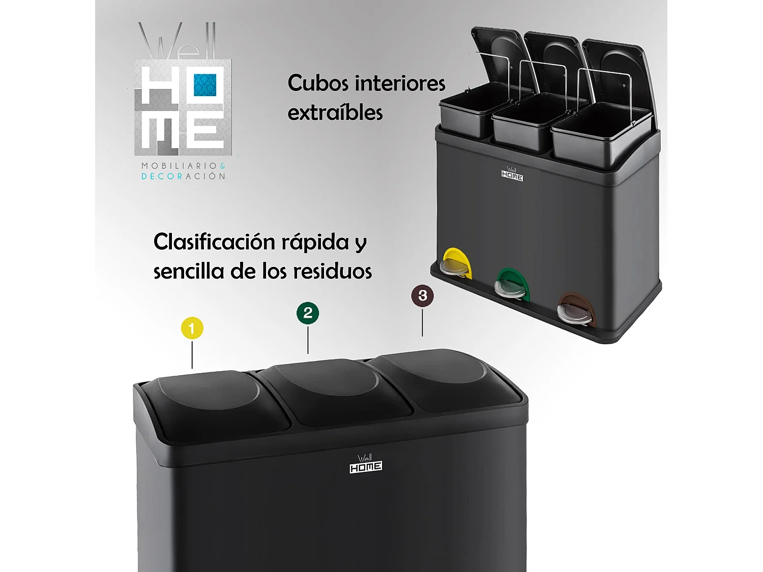 Cube de recyclage écologique pack 45 litres de 3 compartiments avec des sacs à ordures de 20 litres, des cubes de recyclage / recyclage