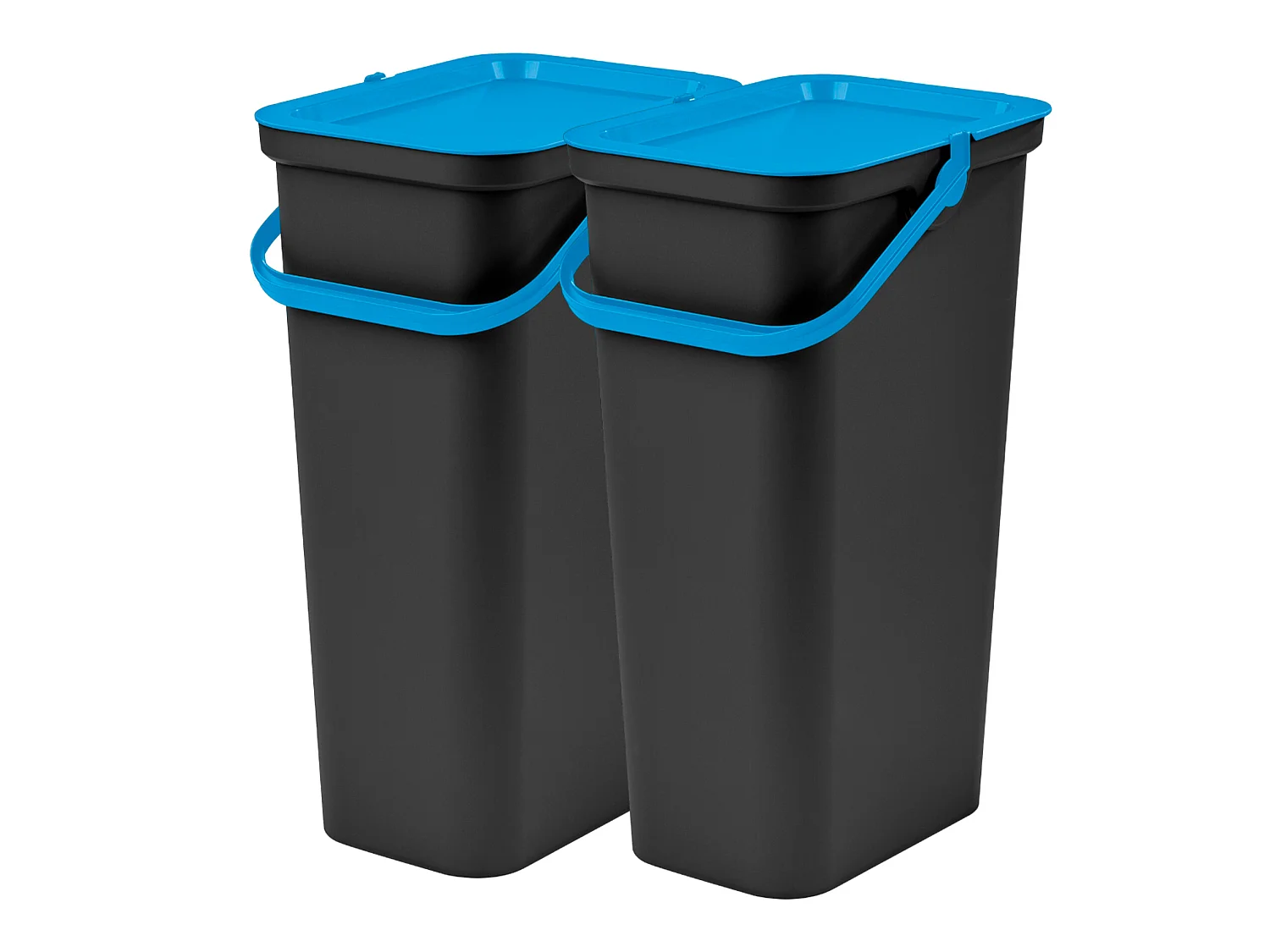 Set de 2 poubelles 25L bleu et noir avec poignée