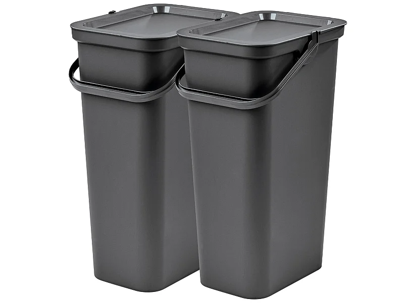 Lot de 2 corbeilles à papier 40L graphite avec poignée 37,8X28,5X60