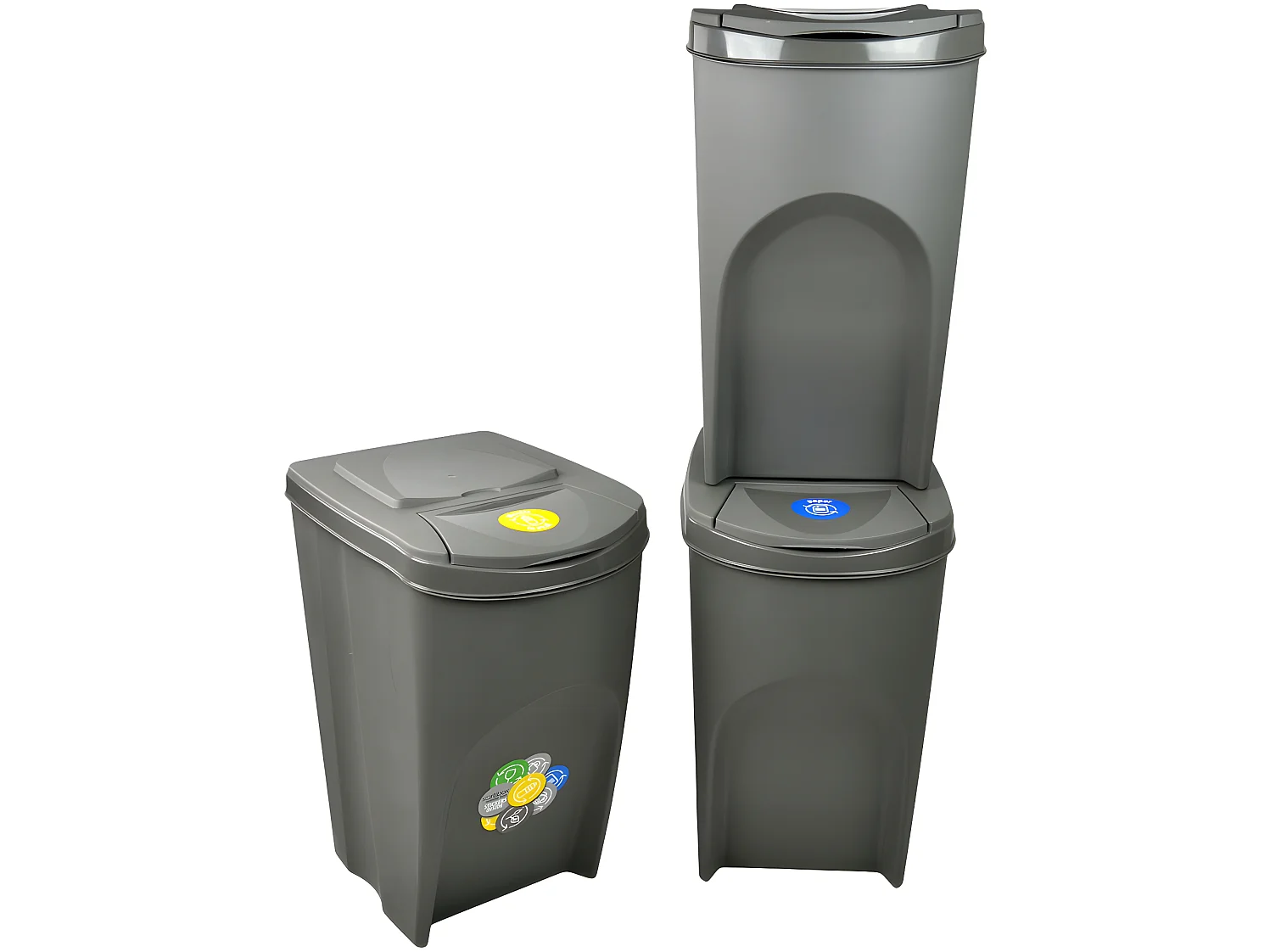 Ensemble de 3 cubes de recyclage 105L Prosperplast Sortibox en plastique gris 39,2x29,3x33,5