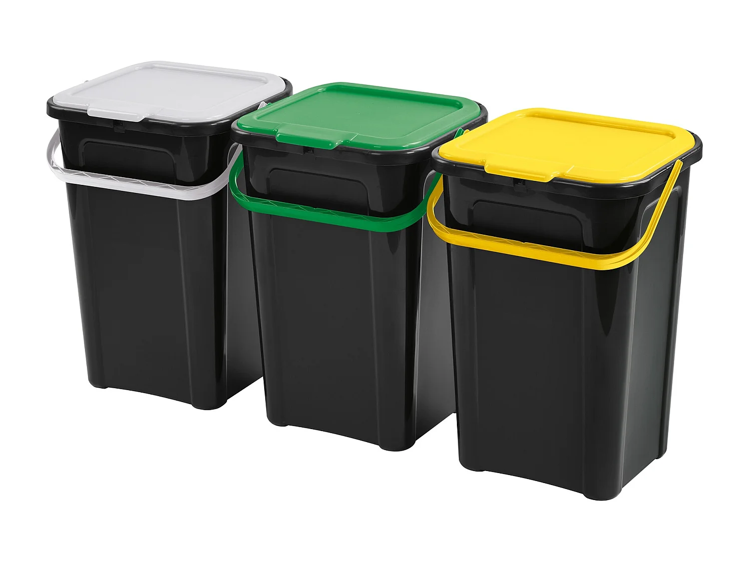 Lot de 3 poubelles  44L avec poignées colorées 38,5x34,5x65