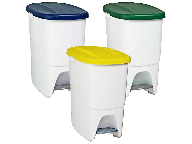 Pack de recyclage de la pédalbine écologique: 3 codes à ordures à 25 litres en couleurs. Capacité totale 75 litres. 25 litres