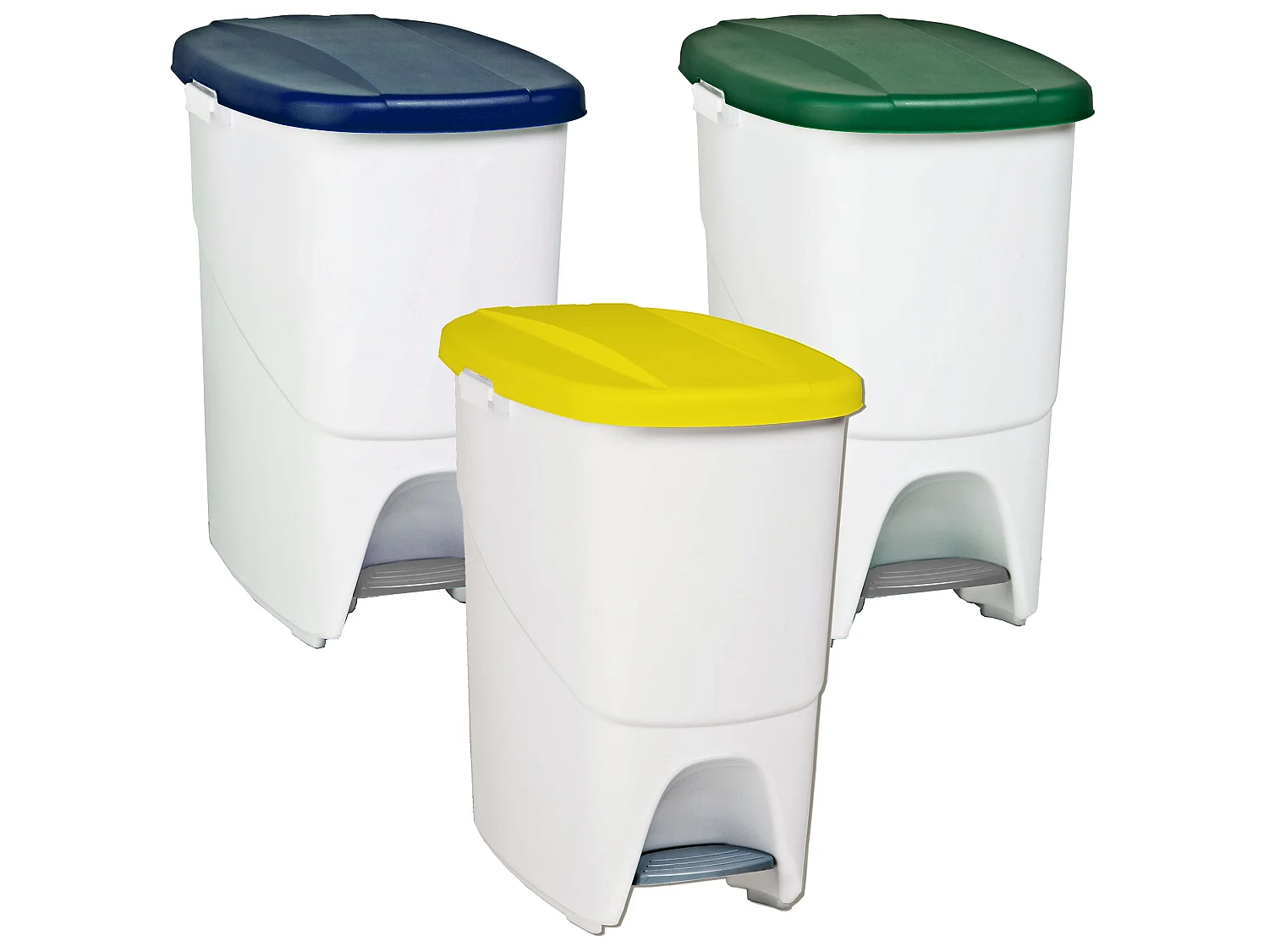 Pack de recyclage de la pédalbine écologique: 3 codes à ordures à 25 litres en couleurs. Capacité totale 75 litres. 25 litres