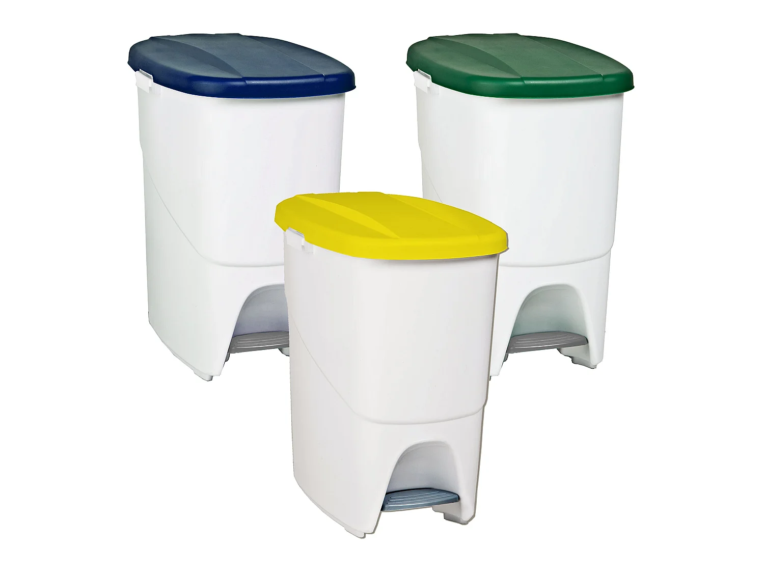 Pack de recyclage de la pédalbine écologique: 3 codes à ordures à 25 litres en couleurs. Capacité totale 75 litres. 25 litres