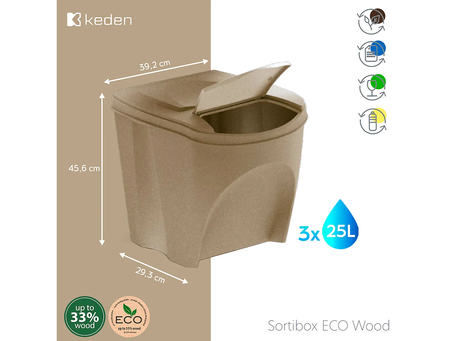 Sortibox pour recycler 3x25L Keden 39x29x45