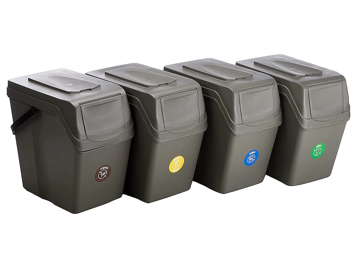 Ensemble de 4 cubes de recyclage 100L Prosperplast Sortibox de plastique gris