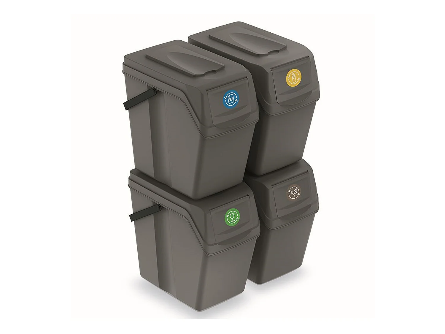 Ensemble de 4 cubes de recyclage 100L Prosperplast Sortibox de plastique gris