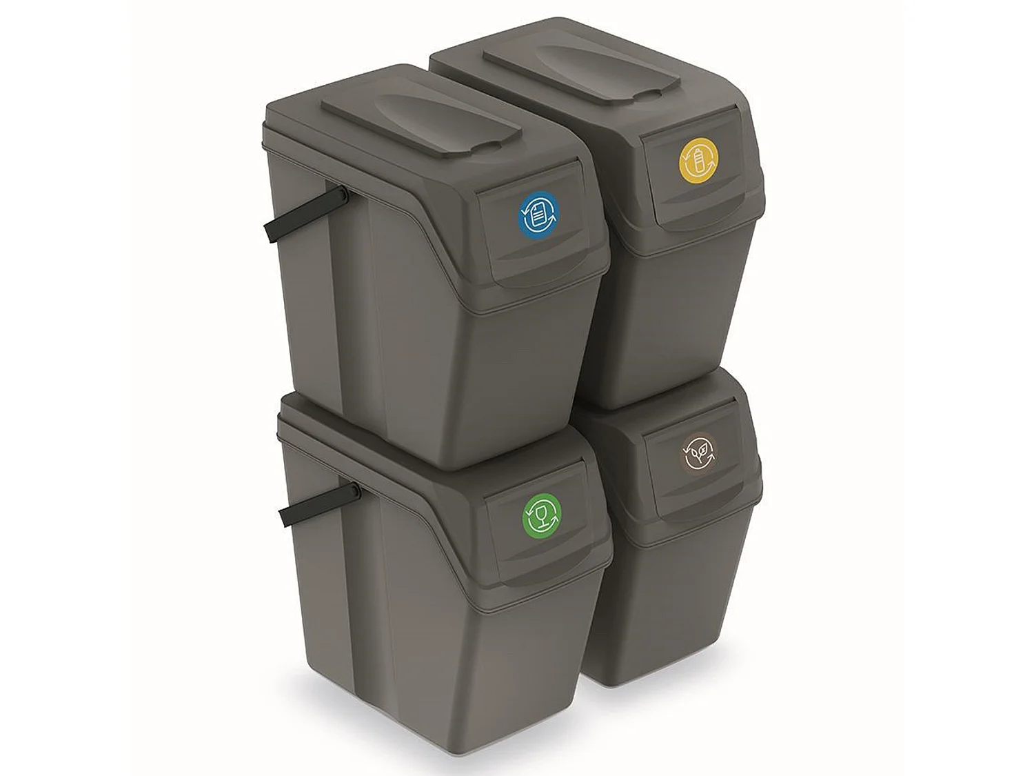 Ensemble de 4 cubes de recyclage 100L Prosperplast Sortibox de plastique gris