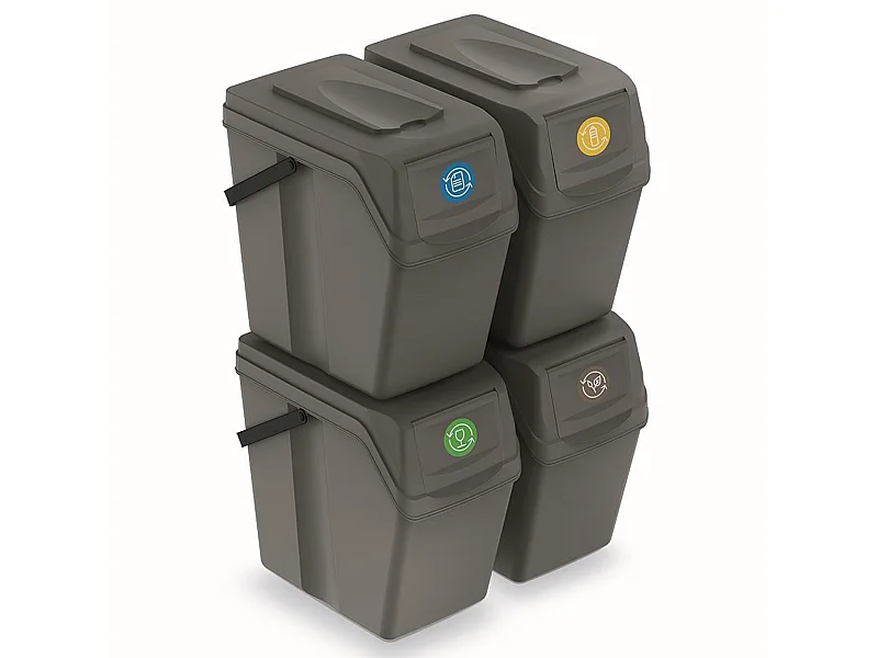 Ensemble de 4 cubes de recyclage 100L Prosperplast Sortibox de plastique gris