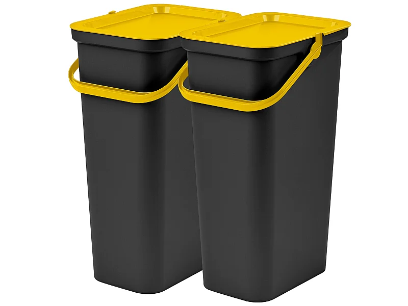 Set de 2 poubelles 40L avec poignée en ambre et noir