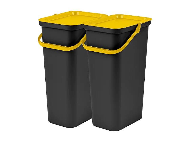Set de 2 poubelles 40L avec poignée en ambre et noir