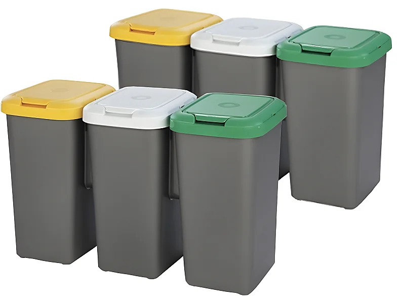Définir 6 bacs de recyclage 150 litres fabriqués dans du plastique multicolore