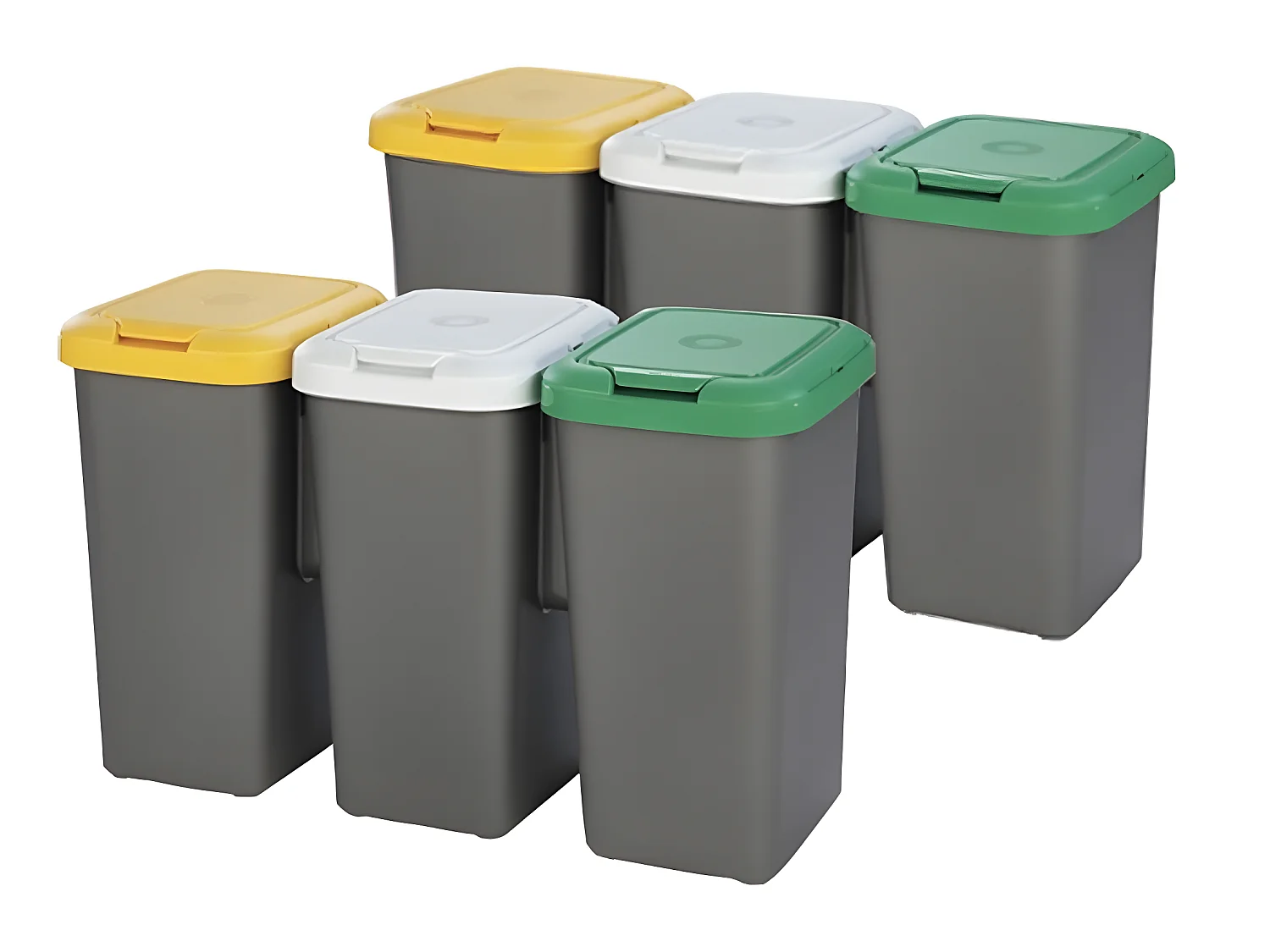 Définir 6 bacs de recyclage 150 litres fabriqués dans du plastique multicolore