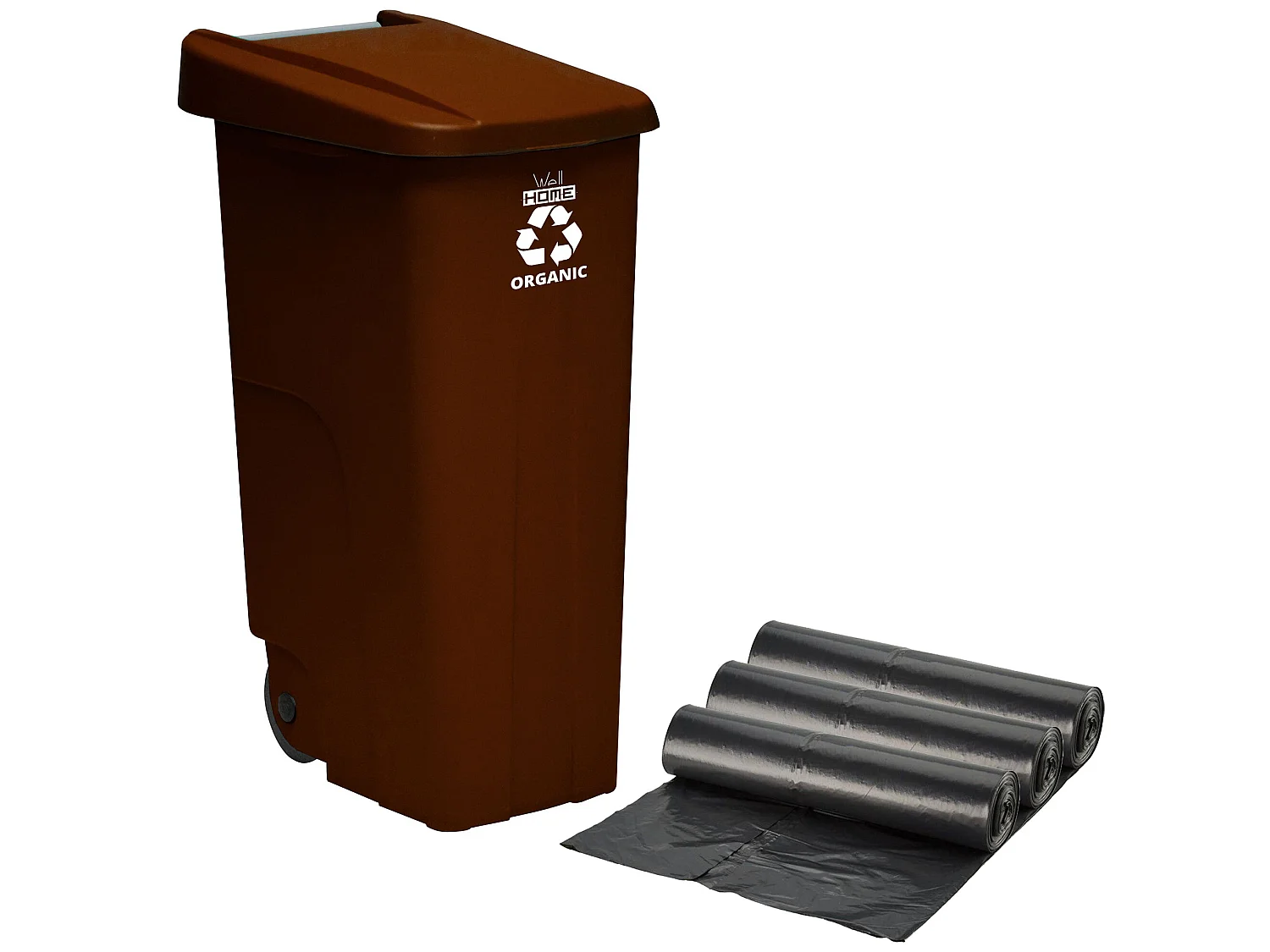 Wellhome recyclo Garbage 110 litres, fermé avec le couvercle, idéal pour le recyclage des déchets biologiques, avec des roues + 3x sacs à ordures de 10 unités