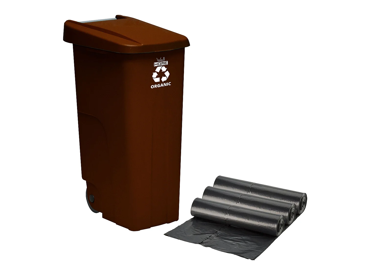 Wellhome recyclo Garbage 110 litres, fermé avec le couvercle, idéal pour le recyclage des déchets biologiques, avec des roues + 3x sacs à ordures de 10 unités