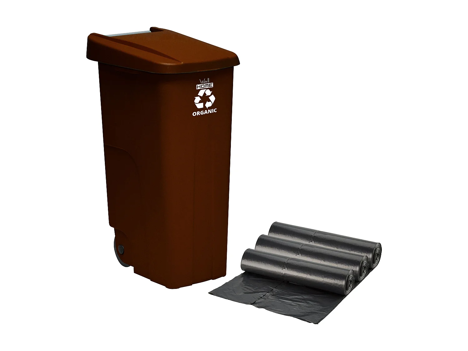 Wellhome recyclo Garbage 110 litres, fermé avec le couvercle, idéal pour le recyclage des déchets biologiques, avec des roues + 3x sacs à ordures de 10 unités