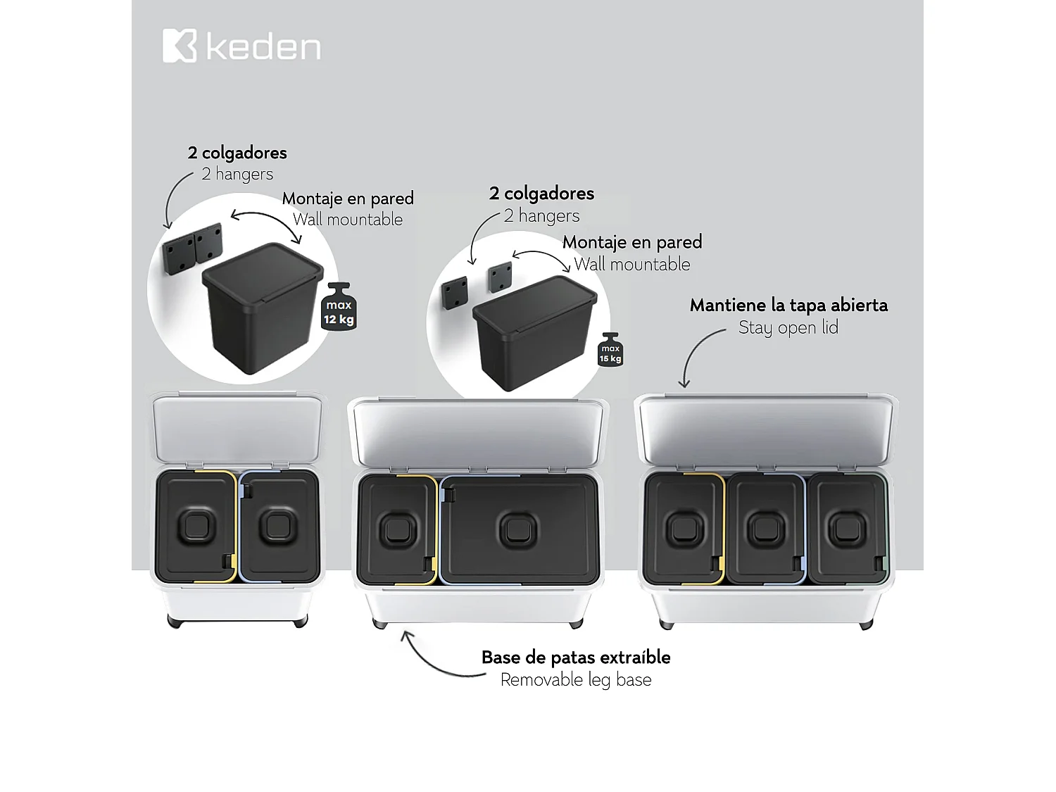 1x10l + 1x23l Gray Keden Recycling Classificateur 57x29x41