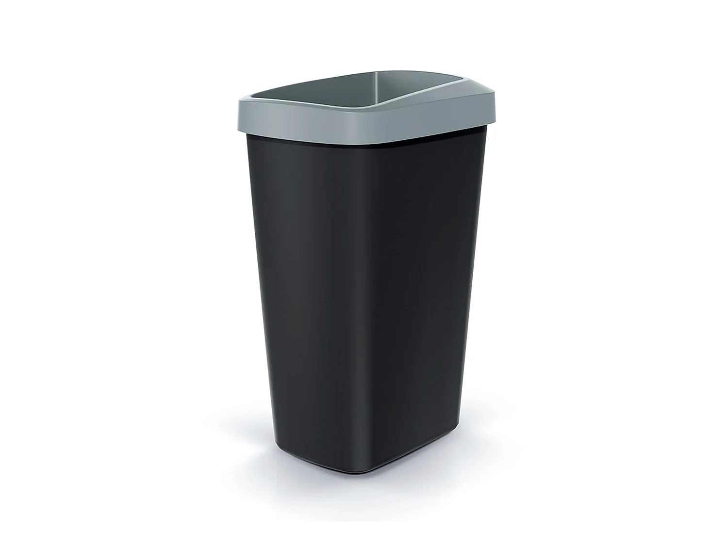 Recyclage Cube 45L Keden en plastique avec un couvercle ouvert gris. 39x29x61