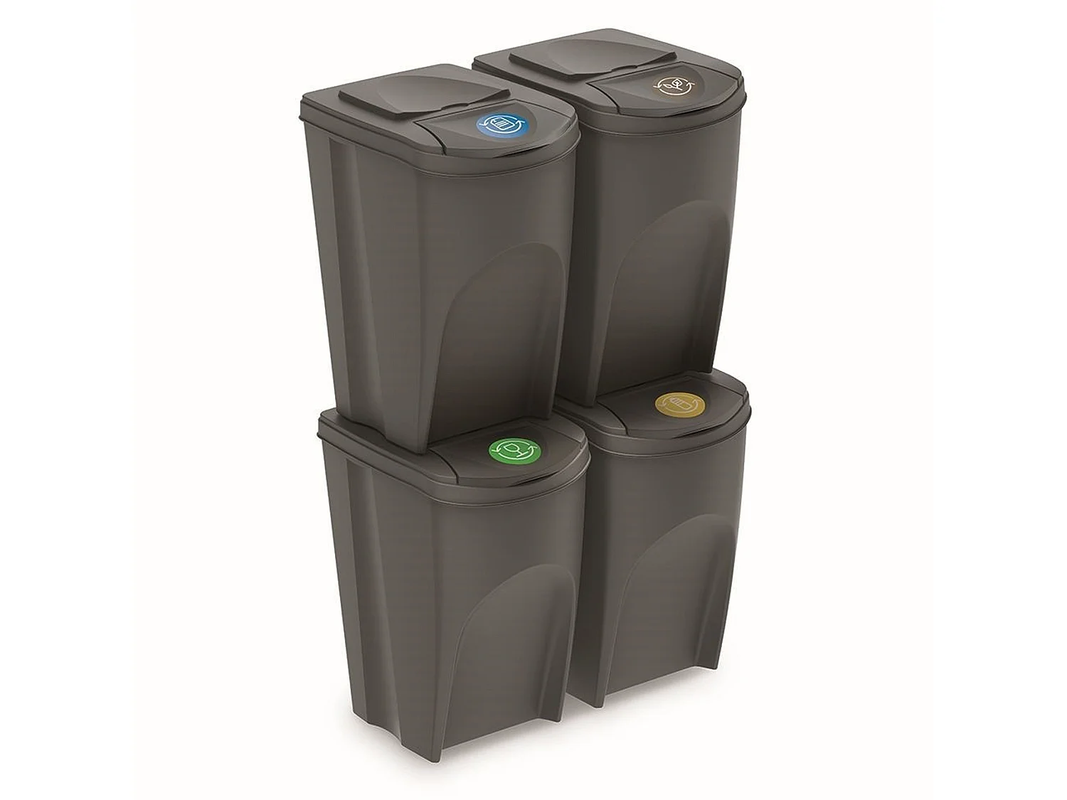 Ensemble de 4 cubes de recyclage 140L Prosperplast Sortibox de plastique gris