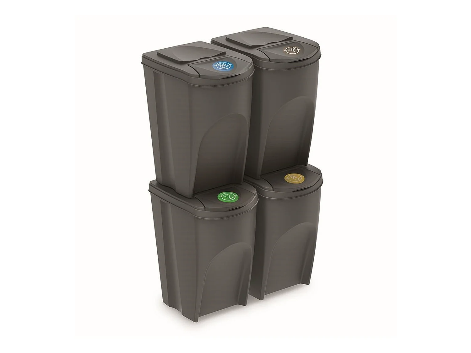Ensemble de 4 cubes de recyclage 140L Prosperplast Sortibox de plastique gris