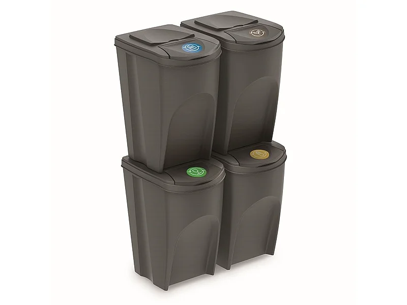 Ensemble de 4 cubes de recyclage 140L Prosperplast Sortibox de plastique gris