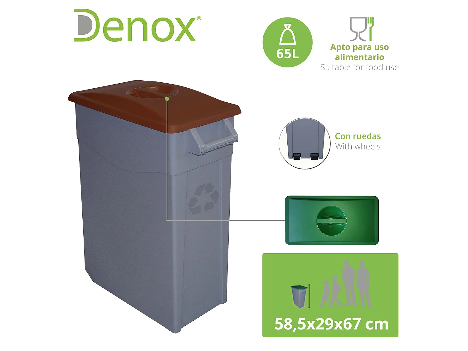 Zeus 65 -liter Cube de déchets fermé - brun 585x290x670 mm