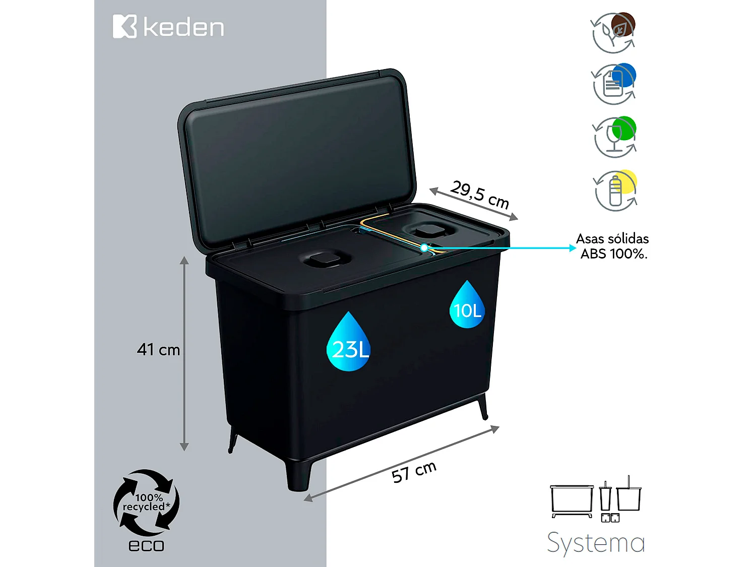 Recycling Classification System1x10L + 1x23l Keden 57x29x41